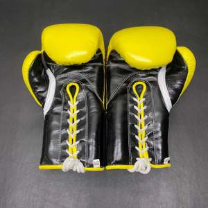 Gants de boxe Canelo Mexican No Boxing No Life MMA, jaunes et noirs, en cuir, à lacets, de haute qualité, pour adultes, équipement de sparring, fabriqués au Mexique - Product Image 3