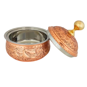 Bol en cuivre pur poli avec couvercles, idéal pour servir à la maison, ustensile de cuisine en métal pour la cuisine - Product Image 5
