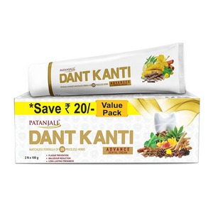 Crème dentaire à base de plantes Patanjali Dant Kanti Advance, 2 x 100g, pour les soins bucco-dentaires quotidiens, le nettoyage des dents et une haleine fraîche - Product Image 2