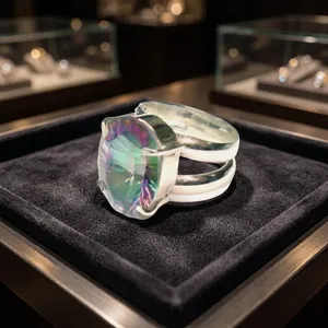 Anillo llamativo de plata de ley 925 con topacio místico arcoíris engastado en punta para mujer - Product Image 3