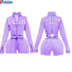 Conjuntos Deportivos Cortos de Verano Estilo Hip Hop para Mujer, 2 Piezas, Chaqueta con Cremallera y Pantalones Cortos, 100% Algodón, Transpirable, de Secado Rápido, Ecológico, Mangas Largas - Product Image 6