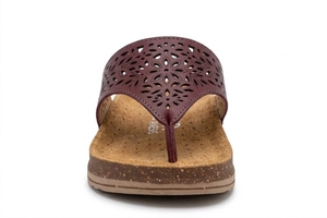 Sandales plates en cuir véritable bordeaux, bout ouvert, à enfiler, respirantes, toutes saisons, semelle intermédiaire en EVA, semelle extérieure en caoutchouc, coussin d'air - Product Image 2