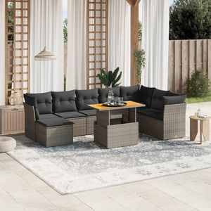 Set Divano da Giardino in Rattan Grigio con Cuscini, 6 Posti, Arredamento da Esterno Stile Contemporaneo - Product Image 1