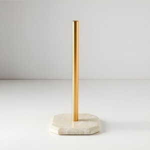 Porte-serviettes en acier inoxydable moderne sur pied avec finition laiton et base en marbre pour utilisation sur table - Product Image 2