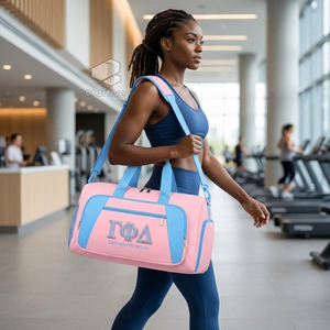 Bolsa de Lona Cordura de Gran Capacidad Rosa y Azul Claro de la Hermandad Gamma Phi Delta con Compartimento para Zapatos, Bolsa de Viaje Deportiva para Fin de Semana - Product Image 5