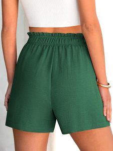 Shorts pour femmes en molleton bouclette, taille haute, écologiques, séchage rapide, respirants, motif floral, élasthanne/polyester, taille élastique, pour la détente - Product Image 6