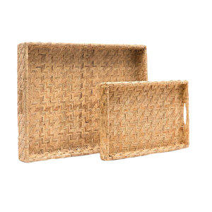 Bandeja de Servir Rústica de Lujo de Ratán, Hecha a Mano, con Asa de Madera Natural, Organizador de Aperitivos y Té, Calidad Premium para Mesa de Comedor en el Hogar - Product Image 1