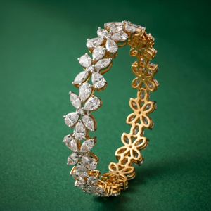 Luxury 18K <b>Solid</b> <b>Gold</b> Moissanite <b>Bracelet</b> Marquise Cut Flower Design Women Wedding Bangle - Product Image 2