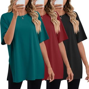 เสื้อยืดคอกลมแขนสั้นทรงโอเวอร์ไซส์สำหรับผู้หญิง สีพื้น ทรงหลวม ผ้าฝ้ายเจอร์ซีย์ 100% ใส่ได้ทุกฤดู เสื้อยืดถัก ODM - Product Image 2
