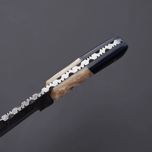 Couteau de chasse artisanal en acier Damas avec manche en os et corne noire, couteau de survie à lame fixe OEM EDC pour l'extérieur, étui en cuir - Product Image 3