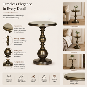 Elegant <b>Round</b> Pedestal <b>Side</b> <b>Table</b> with Antique Bronze Finish | Decorative Accent End <b>Table</b> with Ornate Turned Column Base Home - Product Image 3