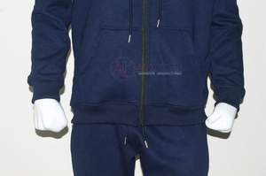 Men's Navy Blue Hooded Fleece Tracksuit <b>Set</b> Full Length Regular Fit Cotton Sweatshirt <b>Jogger</b> Pants Solid Color Side Pockets - Product Image 4