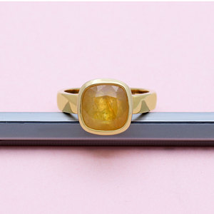 Natural Yellow Sapphire Panch Dhatu <b>Ring</b> Cushion Cut Bezel <b>Set</b> Handmade Gemstone <b>Ring</b> for Women <b>Men</b> - Product Image 2