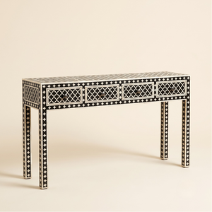 Handcrafted Modern Bone Inlay <b>Console</b> <b>Table</b> <b>Black</b> White Triangle Pattern for Living Room Entryway Hall Bedroom Hotel - Product Image 1