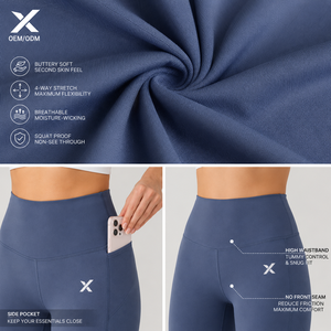X Sports City Women's High Waist Yoga <b>Leggings</b> Solid Color Full Length Four-Way Stretch Seamless Pants OEM ODM Natural Colors - Product Image 5