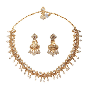 Fine Gold Plated Zircon <b>Bridal</b> <b>Jewelry</b> <b>Set</b>-Matte Gold Payal Earring <b>Set</b> - Product Image 3