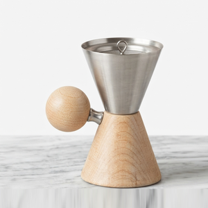 Brûleur d'encens moderne en forme de sablier, alliant base en bois clair naturel et poignée sphérique avec entonnoir en métal argenté élégant, pour parfumer la maison - Product Image 2