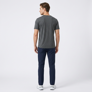 Camiseta de Manga Corta con Cuello en V para Hombre, Corte Ajustado, 100% Algodón Jersey, Color Sólido Informal, Transpirable, Diseño de Punto, Secado Rápido, 100% Algodón - Product Image 4