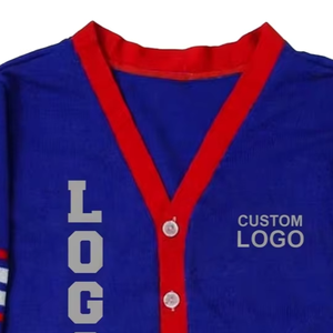 Custom Logo Knitted <b>Cardigan</b> Women's V-Neck <b>Long</b> Sleeve Preppy Style Blue Red Contrast Color Full Sleeve Button Closure - Product Image 3