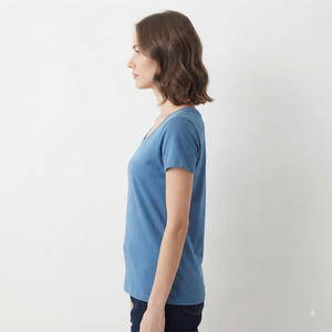 T-shirt en coton bleu pour femme Hawk Eye, col rond, manches courtes, couleur unie, respirant, coupe classique, taille standard - Product Image 6
