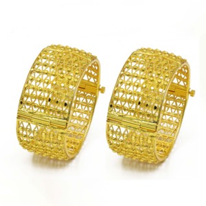 Wholesale Dubai Style Arabic <b>Bridal</b> Kada Jewelry Brass 14K 18K 24K Micron Gold Plated Openable Fashion Kada Bangles Oro Joyeria - Product Image 1