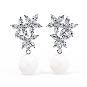 2.39ct <b>Diamond</b> Floral <b>Pearl</b> Cascade <b>Earrings</b> 14K Gold for Certified-HI Color VS-SI Clarity - Product Image 3