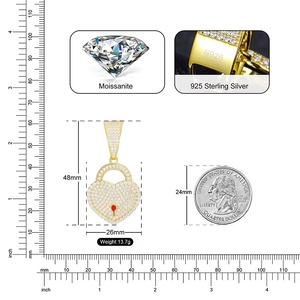 Heart Lock Moissanite Diamond Pendant 925 Sterling Silver Brilliant Cut Hip Hop Party Punk Fashion Necklace For Women Gift - Product Image 5