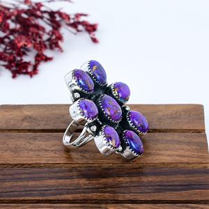 Copper Purple Turquoise Cluster <b>Ring</b> Oxidized Sterling <b>Silver</b> Floral <b>Statement</b> <b>Ring</b> Boho Artisan Jewelry Gift for Her - Product Image 6
