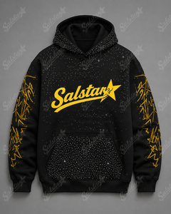 Sweat-shirt à capuche personnalisé noir avec strass et manches graphiques, sweat-shirt streetwear oversize, sweat-shirt à capuche avec logo personnalisé premium pour homme - Product Image 3