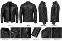 Veste de moto en cuir de vache noir respirant pour homme, coupe ajustée, col montant, fermeture éclair, style motard, vêtement d'hiver