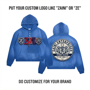 Sudadera con Capucha de Felpa de Algodón y Poliéster Premium de 450 GSM, Azul con Paneles Moteados, Logotipo Bordado Personalizado OEM - Product Image 1