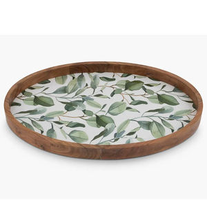 Plateau rond en bois de luxe pour la maison, le bureau ou la cuisine, avec motif émaillé en forme de feuille, idéal pour servir les aliments – Nouveauté - Product Image 1