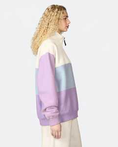 <b>Women's</b> Pastel Solid Color Blocked Hooded Quarter Zip <b>Fleece</b> Sweatshirt Pullover Long Sleeve 300g Hip Length - Product Image 5