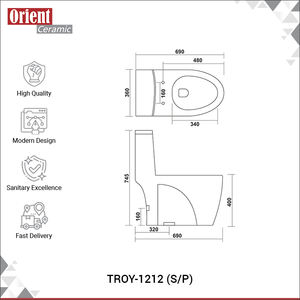 Inodoro de una Pieza de Cerámica Blanca Brillante, de Piso, para Venta al por Mayor a Precio Accesible - Product Image 3