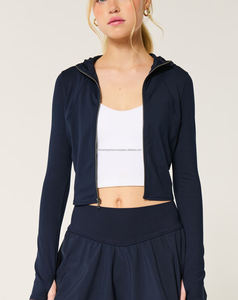 เสื้อฮู้ดผ้าสแปนเด็กซ์แบบซิปรูดซิปสำหรับผู้หญิงมีโลโก้ด้านหน้าเสื้อฮู้ดการออกกำลังกายทุกช่วงราคาพิเศษ - Product Image 1