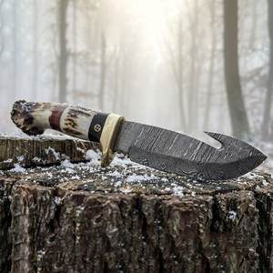 Damascus Steel Hunting Knife With Antler Handle Drop Point Blade Straight Edge 0.7mm Thickness DIY Craft <b>Tool</b> - Product Image 3