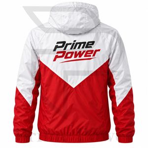 Veste coupe-vent à capuche Prime Power pour homme, nouvelle collection, rouge et blanc, blocs de couleur, fermeture éclair, résistante à l'eau, pour sports de plein air, coupe classique - Product Image 2