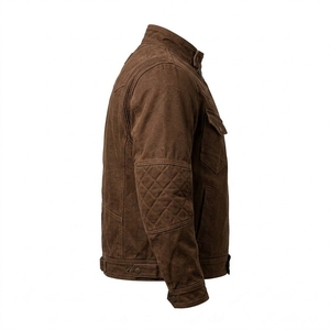 Vintage Waxed Canvas Biker Jacket Men Custom Asymmetric Zipper <b>Stand</b> Collar Quilted Elbow Motorcycle Outerwear <b>Coat</b> - Product Image 3