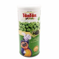 Cacahuètes séchées enrobées de wasabi fumé, collation savoureuse et croustillante au goût grillé intense, marque TAN TAN, pour la vente au détail et la distribution.
