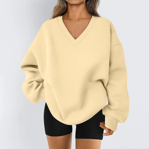 Sudadera Unisex con Capucha y Cuello en V, Forrada, de Invierno, 100% Algodón Ecológico, Transpirable, Tejida, Casual para Mujer, Color Sólido - Product Image 3