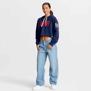 Sweat-shirt à capuche court bleu marine pour femme avec logo Giants, manches longues, tricoté, pour l'automne - Product Image 2