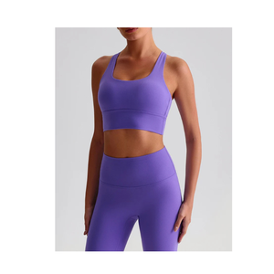 Soutien-gorge de sport pour femme à bretelles croisées, violet, qualité supérieure, haut de sport uni pour la gym et l'entraînement - Product Image 1