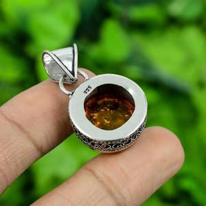 Pendentif Charme en Pierre Naturelle Vintage, Argent Sterling 925, Plaqué Argent/Or, Certifié par un tiers, Bijou Cadeau pour Femme et Homme - Product Image 3