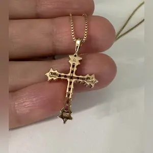 Collar con Colgante de Cruz de Moissanita TISHYA DIAMOND, Plata de Ley 925, Chapado en Oro, Piedra Roja, Joyería Religiosa de Lujo, Regalo para Mujer - Product Image 2