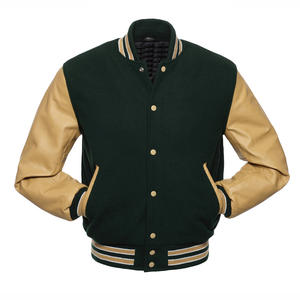Chaquetas de Béisbol Varsity Personalizadas con Cuerpo de Lana Verde y Mangas de Cuero Negro - Product Image 5