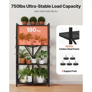 Estante de Almacenamiento Plegable de 4 Niveles, 28 W x 13 D x 54 H Pulgadas, No Requiere Ensamblaje, Estantería Metálica Plegable con 5 Ruedas para Garajes - Product Image 4