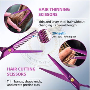 ชุดกรรไกรตัดผมมืออาชีพ ชุดกรรไกรตัดผมบาร์เบอร์พร้อมกรรไกรสแตนเลส กรรไกรซอยผมสำหรับผู้ชายและผู้หญิง - Product Image 3