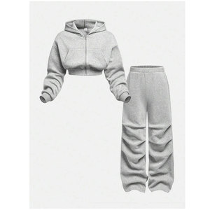 Unisex Custom Logo Hooded Front Gym Wear Track Suit 2PCS <b>Zip</b>-<b>Up</b> <b>Jacket</b> Pants Solid Pattern for Winter Bulk Order - Product Image 1