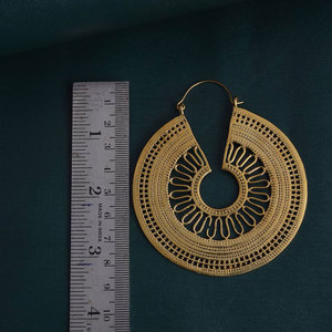 Handmade Gold Intricate Filigree <b>Hoop</b> Earrings <b>Large</b> Tribal Boho Statement Jewelry Women - Product Image 1