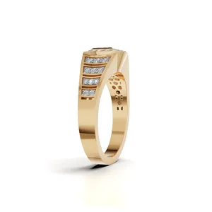 Anillo de Diamantes Halo con Barras Paralelas para Hombre, con Diamantes de Corte Redondo y Princesa, 39 Piezas de Diamantes - Product Image 2
